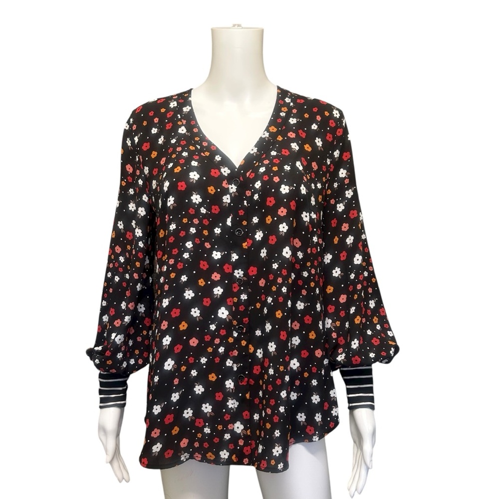 Cabi Floral Blouse Black Red Size S